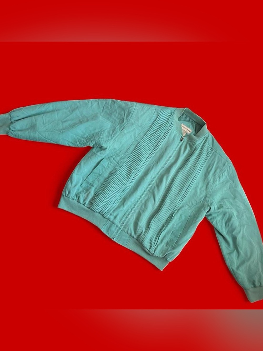TRUE VINTAGE • 80s/90s Silk Sage Green Bomber Jacket